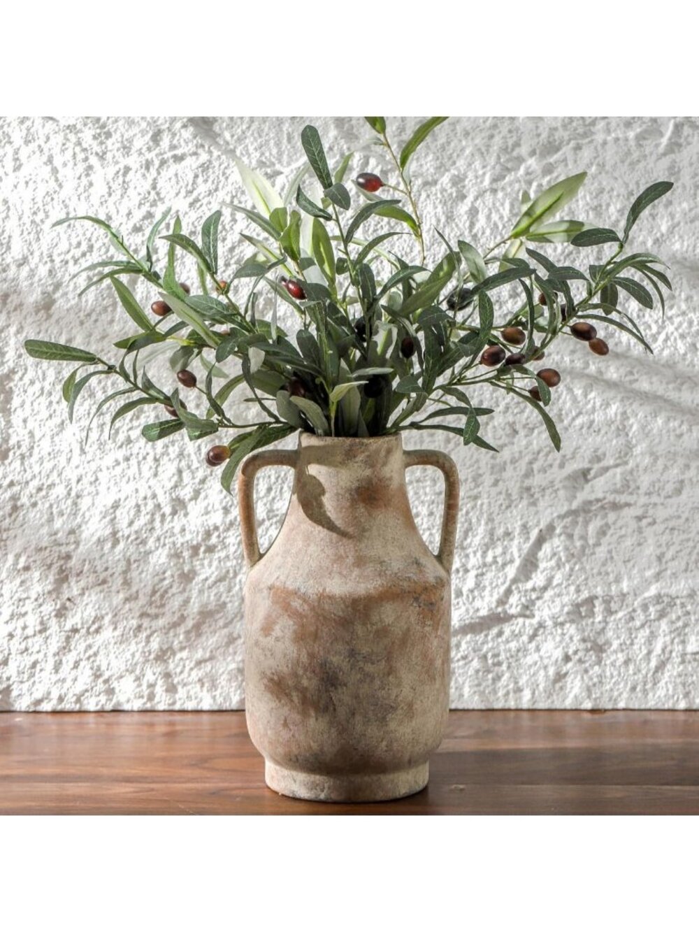11-Inch Tall Ceramic Flower Vase with Handles - Rustic Farmhouse Decor for
